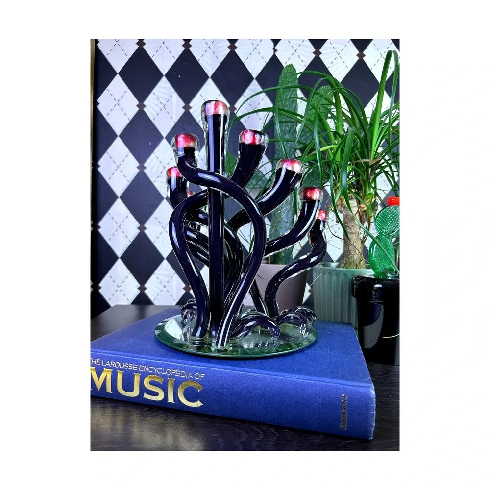 Sculptural Art Glass Menorah Handblown Candleholder Michael Hudson